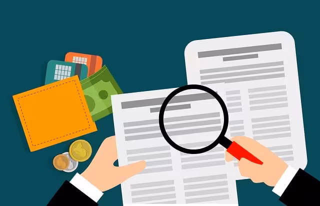 A drawing of a credit report with a magnifying glass.