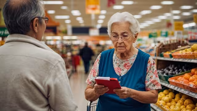 A senior citizen in a grocery store.