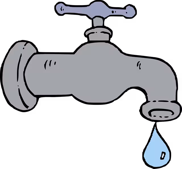 A drawing of a water tap with water coming out.