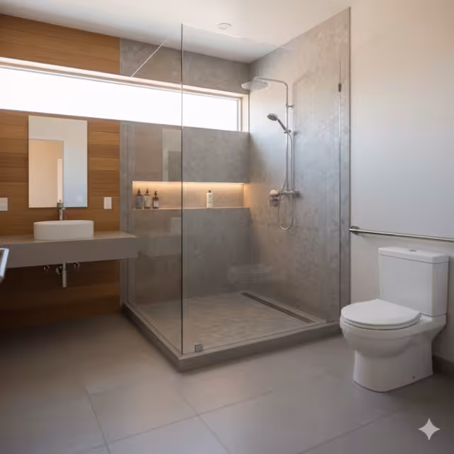 A curbless shower in a universal design house.