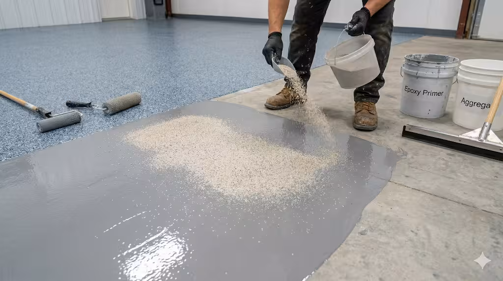A man laying an epoxy floor.