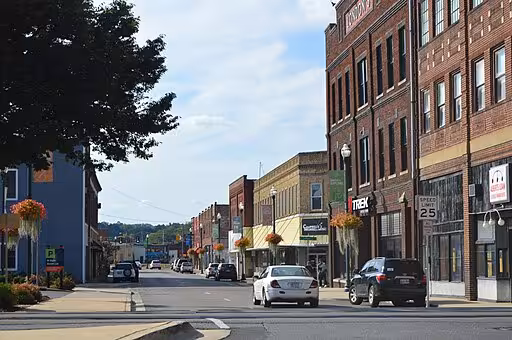 Urban area on Market Street in Johnson City, Tennessee.