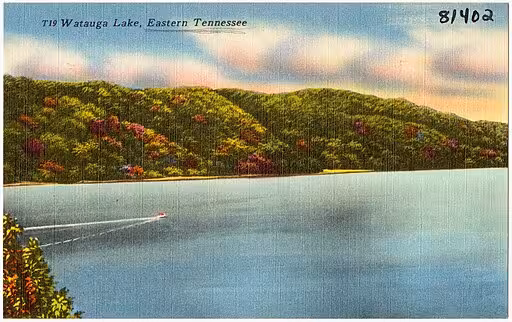 Postcard of Watauga Lake in Tennessee for lakefront living.