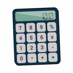 A dark blue calculator on a white background.