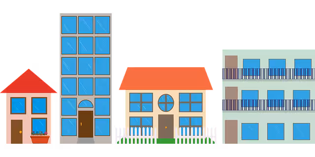 A group of various houses in a neighborhood.