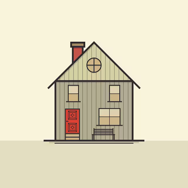 A simple two-story house with a light yellow background.
