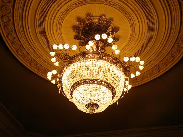 A sparking chandelier in a house.