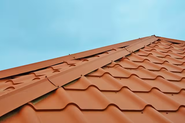 A red shingle metal roof on a house.