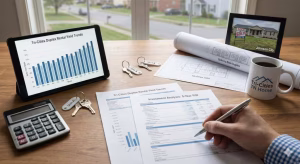 A person working out financials of a duplex.