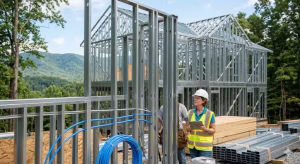 A contractor pointing out cold form steel.