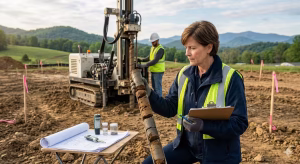 A woman doing residential soil testing.