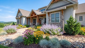 A house with drought-tolerant plants.