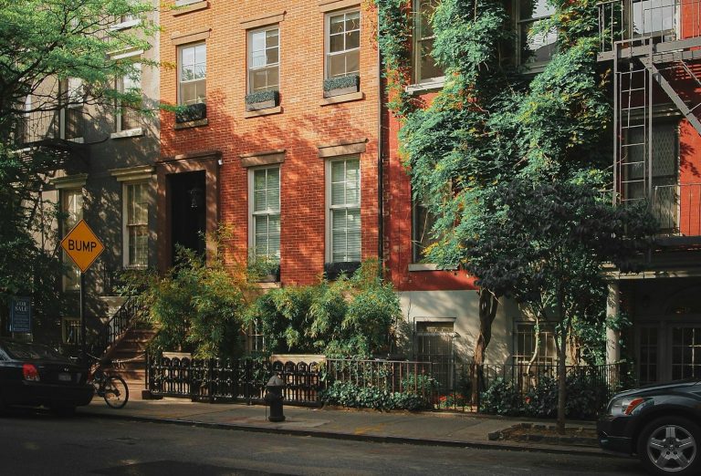 Row homes along a street in the Tri-Cities region of Tennessee.