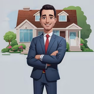 Realtor for mortgage options in front of a house.