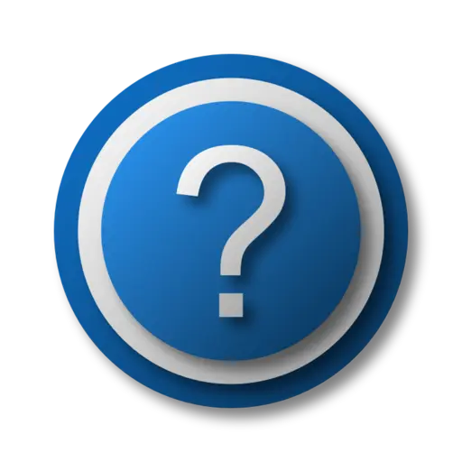A white question mark with a blue circular background.