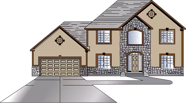 A drawing of a large house.