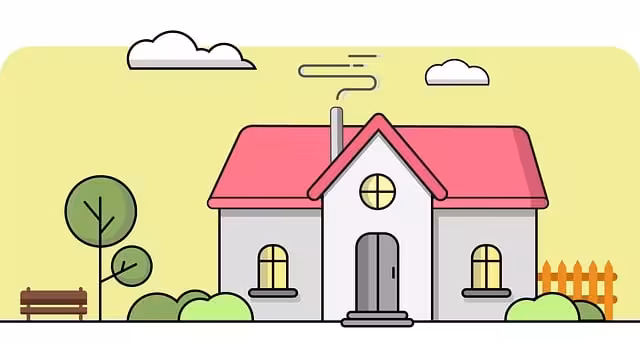 A drawing of an affordable home with a pink roof and yellow background.