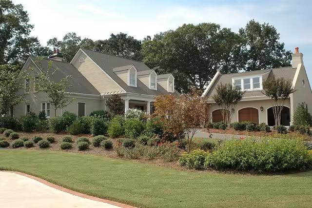 A custom built home with landscaping.