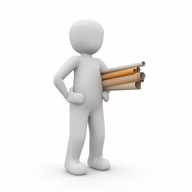 A white figure holding blueprints.