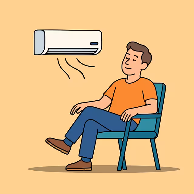 A cartoon figure enjoying air conditioning in a home.