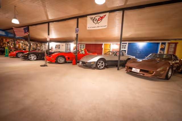 Illumination in a car collector garage.