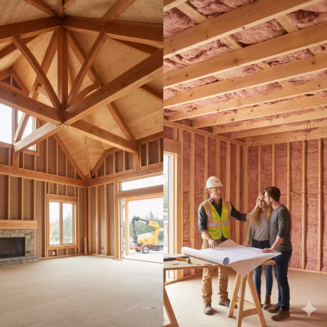 A builder discussing home building to buyers.