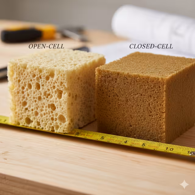 Two spray foam types with a measuring tape.