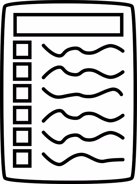 A black and white checklist drawing.