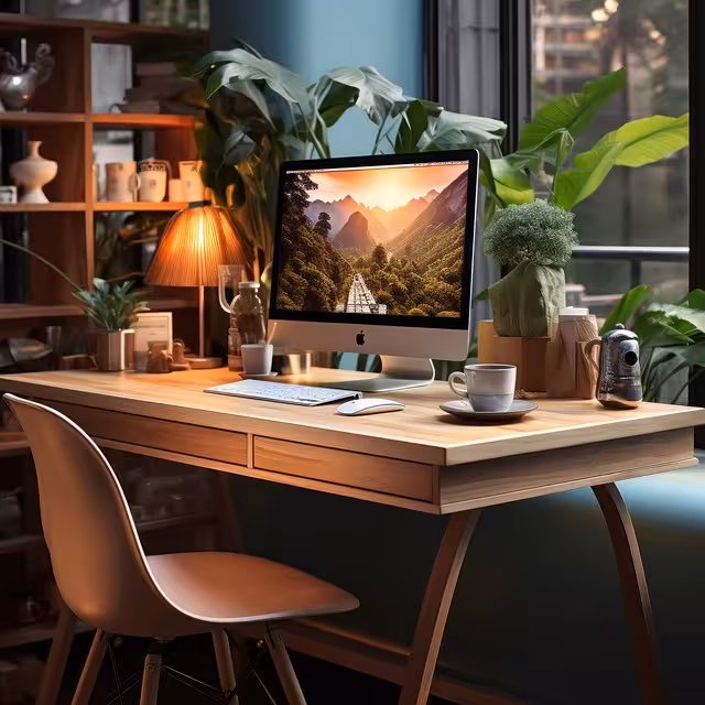 A solid wood desk with built-in shelves.