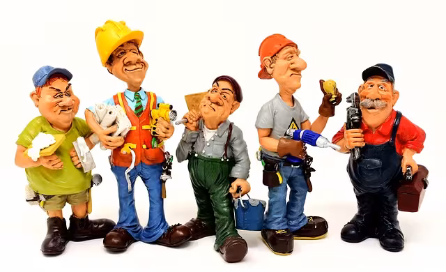 A group of cartoon handymen.
