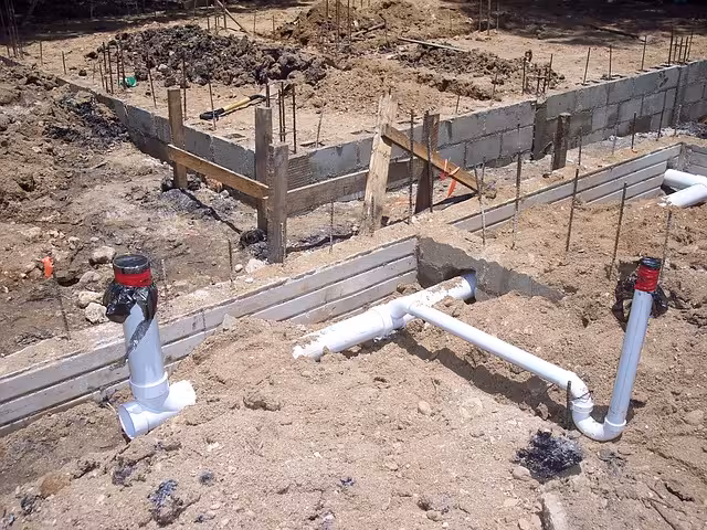 A house foundation with plumbing lnlay.