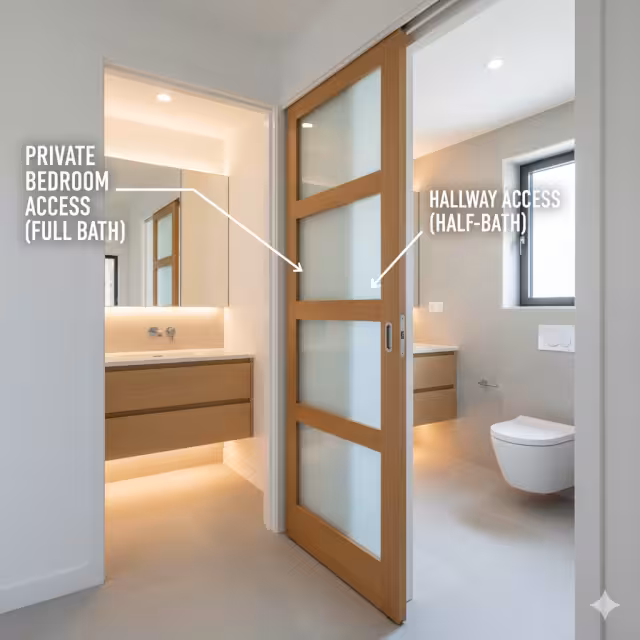 A split-access en-suite bathroom.