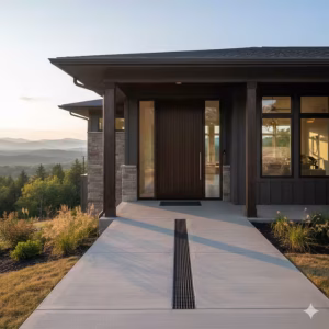 Front entrance to a zero-step entry home with walkway.