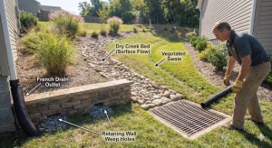 Various ways to manage water on a property.