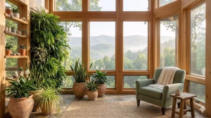 A biophilic sunroom with a living wall.