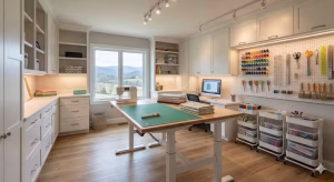 The interior of a craft room in a custom home.