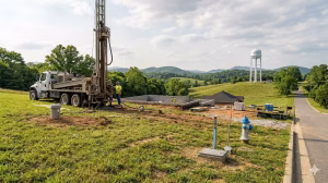 A drill rig drilling a well.