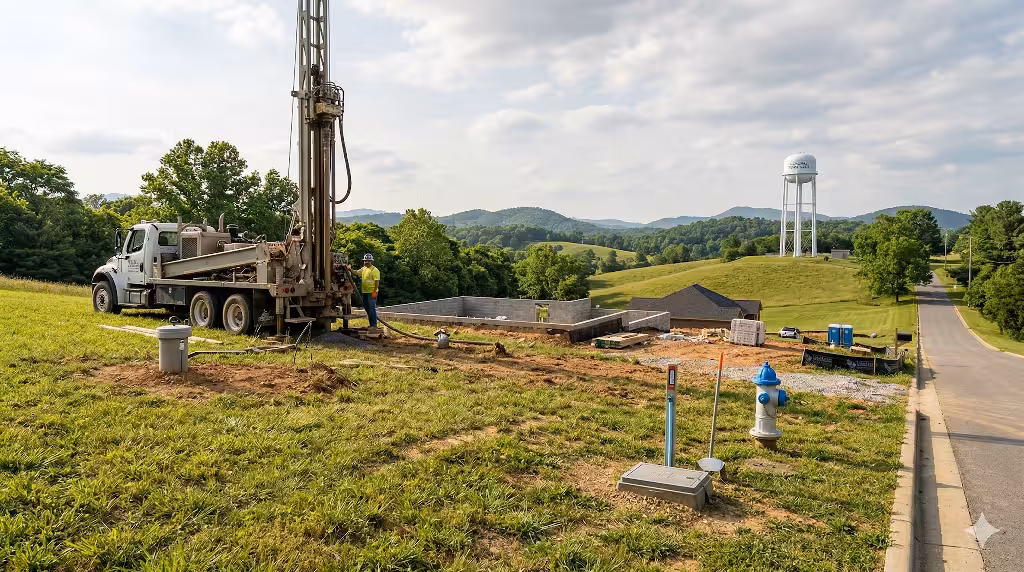 A drill rig drilling a well.