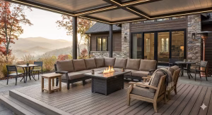 Outdoor furniture on a porch.