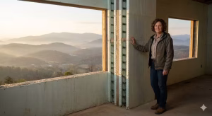 A woman looking at resilient design in a home.