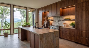 A woman looking at Appalachian kitchen trends.