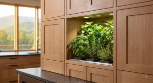 Custom cabinetry with space for plants.