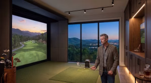 A home with a golf simulator room.