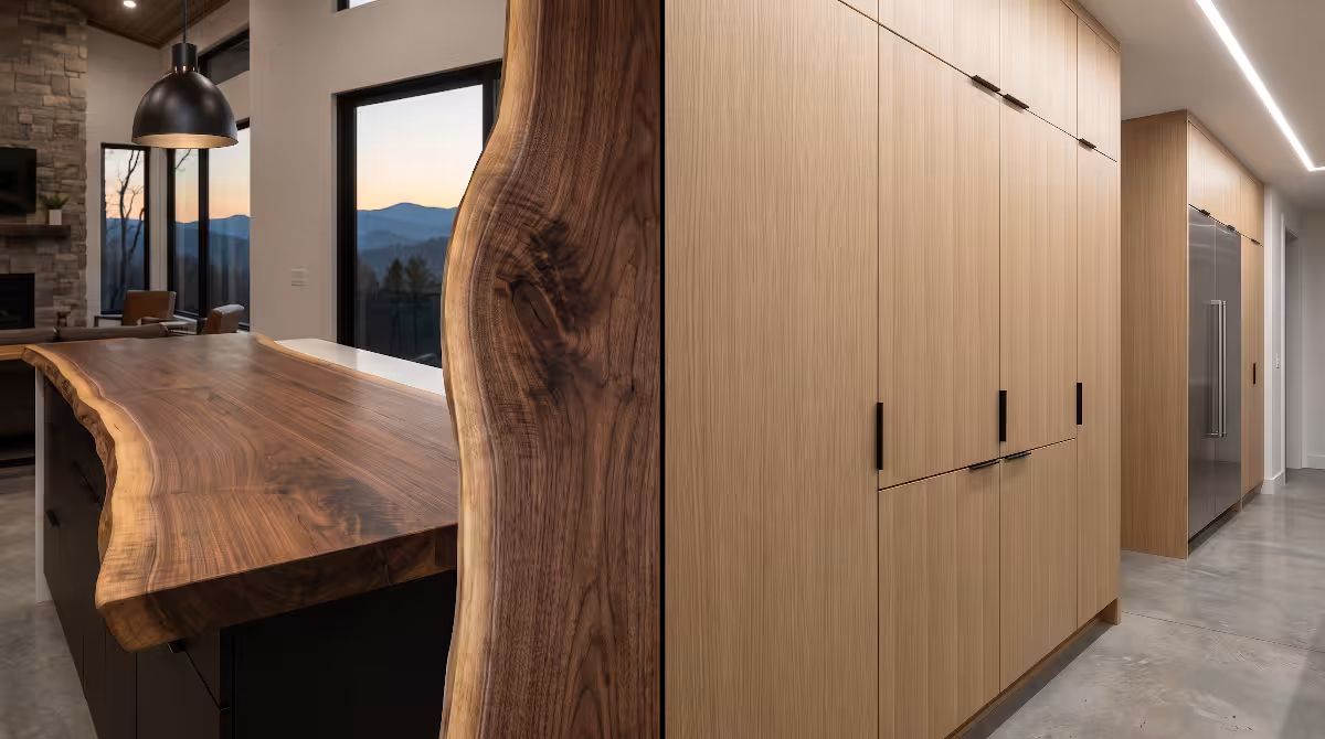 Live edge walnut in a kitchen.