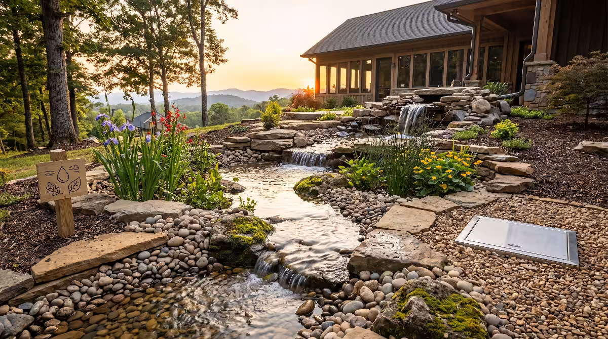 A house with sustainable rainwater harvesting.