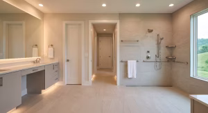 A bathroom in universal design homes.