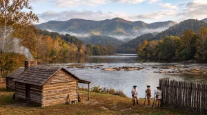 Watauga TN history with log cabin.