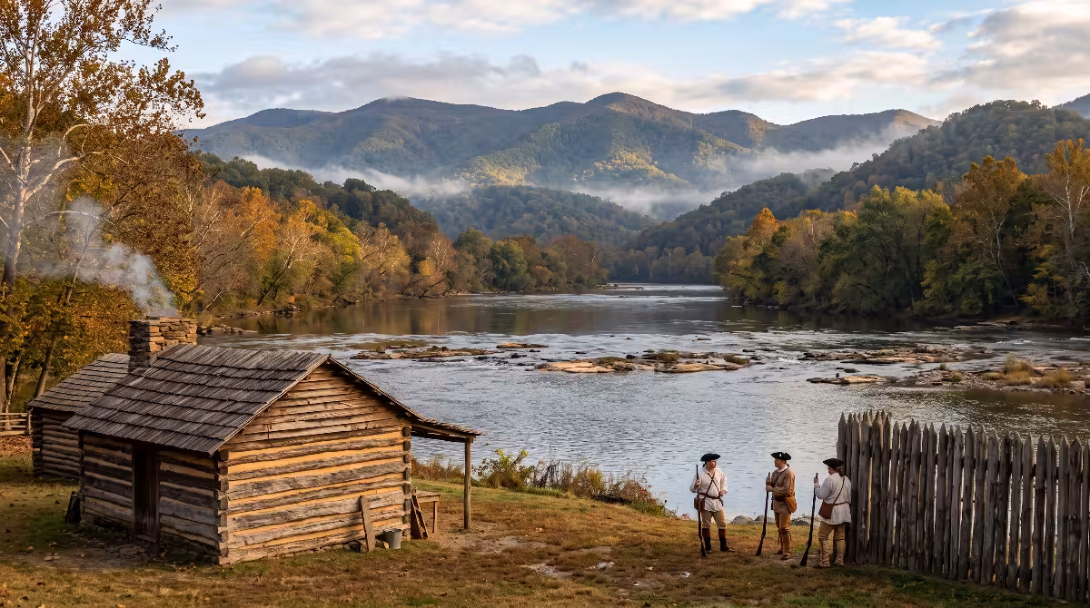Watauga TN history with log cabin.