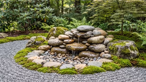 Zen garden water features using local Appalachian rock.