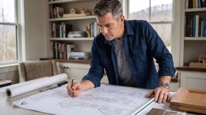 A man designing custom built-ins for a home.